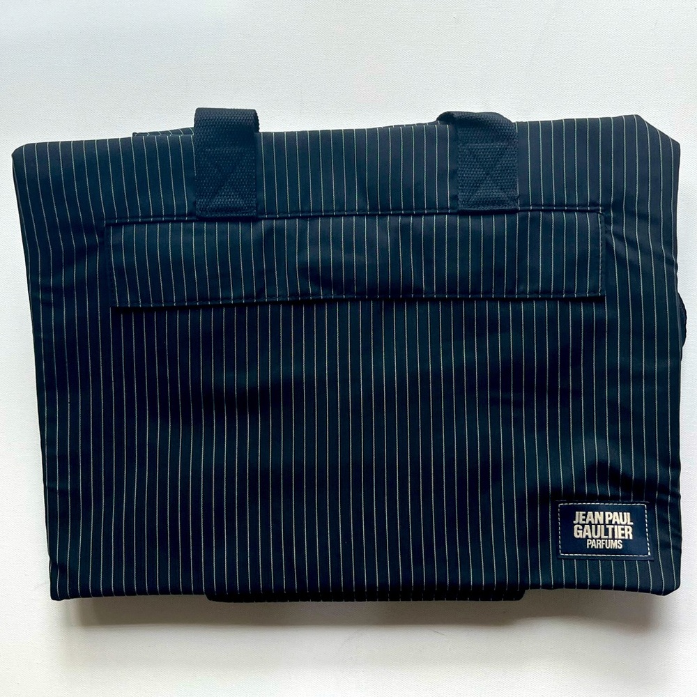 Jean Paul Gaultier Navy Pinstripe Duffle Tote Bag